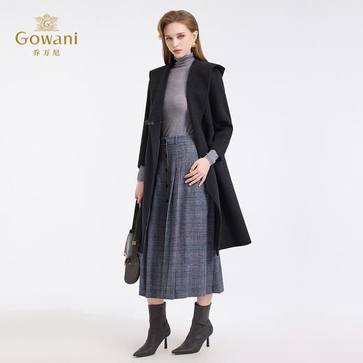 乔万尼连帽设计气质优雅感烟草灰宽松中长款羊毛大衣ED4A781901 商品图3