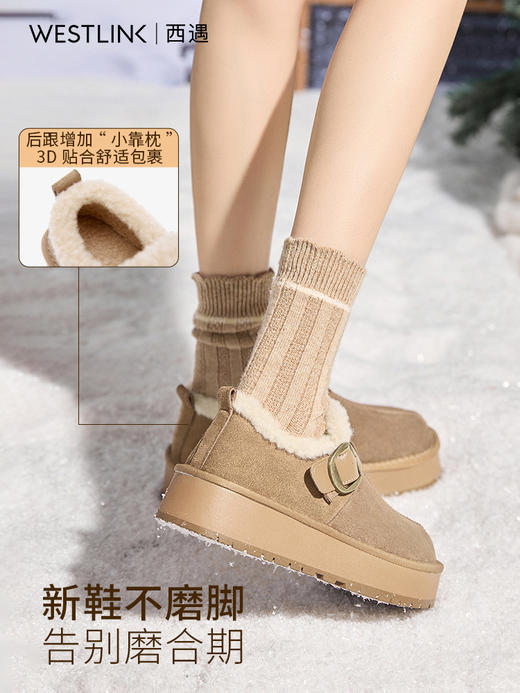 西遇厚底增高加绒勃肯鞋女冬季一脚蹬全包毛毛棉鞋加厚雪地靴K0057373 商品图2