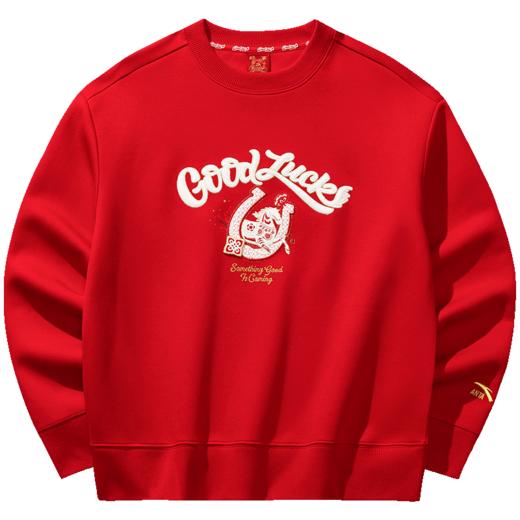 安踏好事发生丨马年新年鸿运卫衣女士圆领红色休闲上衣162618705S 商品图3