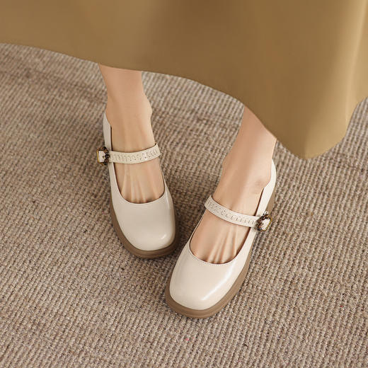 阿么手工女鞋学院风粗跟一字带玛丽珍鞋子浅口粗跟软底单鞋5.5CM 商品图1