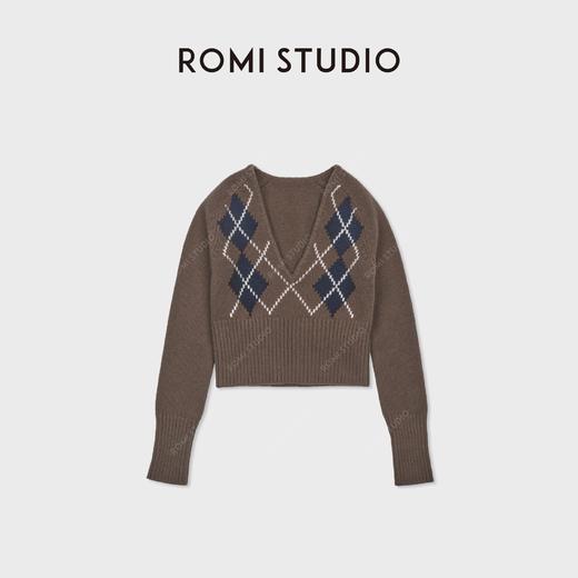 ROMI STUDIO“经典学院”羊毛针织棱格宽松套头毛衫 RWDSS61765 商品图1