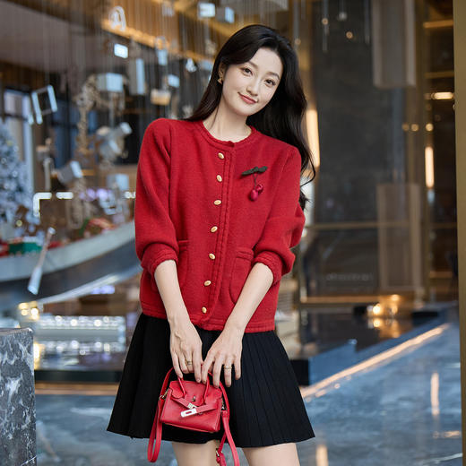 奢姿大码女装2025冬季时尚圆领针织开衫胖妹妹气质优雅休闲上衣9854654006 商品图0