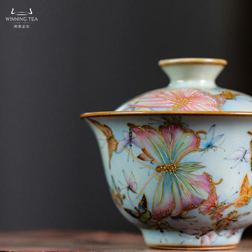 问鼎鼎峰系列天青酌泉二才盖碗（梦蝶飞舞） 商品图4