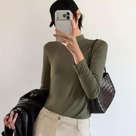 官网699！断码 内家烟管领云感澳洲绵羊毛醋酸发热腈纶保暖上衣女简约百搭修身打底衫 商品图3