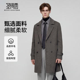 【含羊毛】圣得西2025年冬季大衣商务绅士光泽顺垂双排扣男士外套
