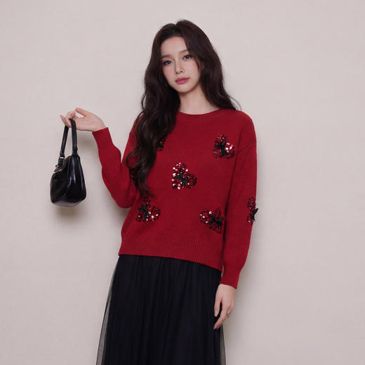 奢姿大码女装2026春季时尚蝴蝶结装饰毛衣胖妹妹气质休闲圆领上衣9861669983 商品图0