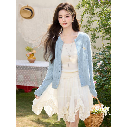 鹿向南「云涧织蓝」蓝色毛针织衫春季新款时尚温柔外搭开衫上衣女 商品图1