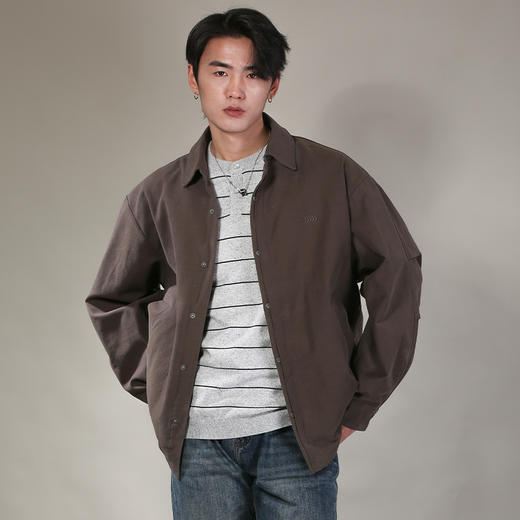 DRONKOO 2026 翻领前襟拼织带两侧橡筋微阔中厚衬衣外套 商品图3