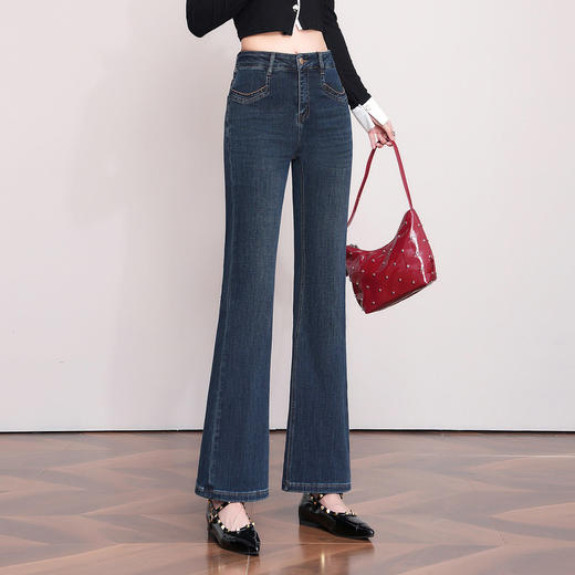 「自」全新升级【铂金会员174/天猫229/差价55】(22655)洛诗琳高级感纯色牛仔裤2026春季新款高腰显瘦修身复古微喇裤 商品图2