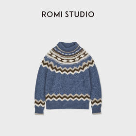 ROMI STUDIO复古费尔岛灰蓝羊毛衣松弛羊毛针织毛衫RWCWSG7320