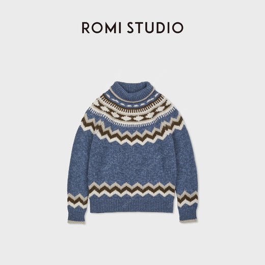 ROMI STUDIO复古费尔岛灰蓝羊毛衣松弛羊毛针织毛衫RWCWSG7320 商品图0