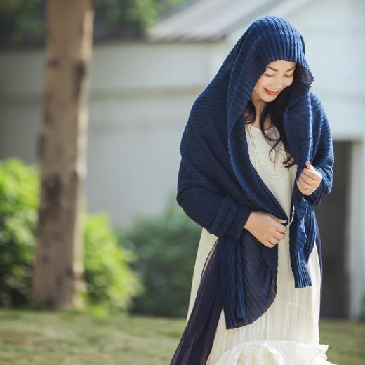 【林栖设计小店】【植物染色】轻逸自在|手工植物蓝拼桑蚕丝飞片2026春新款毛织外套1961212B 商品图3