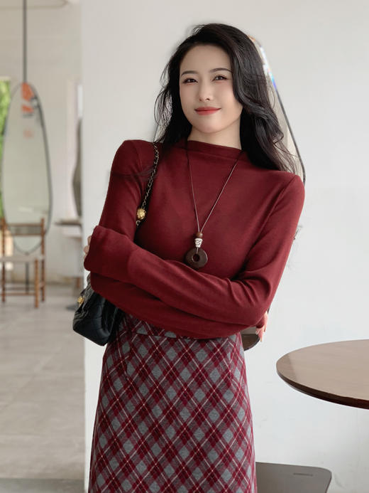 【百图lulu定制】【红曜石T恤】【赠来财吊坠】高弹 舒适 小立领 长袖T恤 商品图7