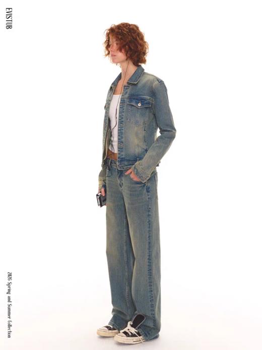 Evistub girls/E-6CCK1749/复古蓝水洗竹节纹牛仔裤 商品图2