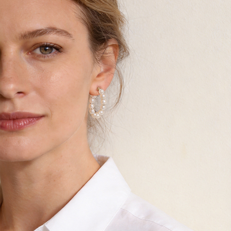 【2件9折】【Petit Bari】法式简约环型串珠珍珠耳饰(外径约2.2cm)