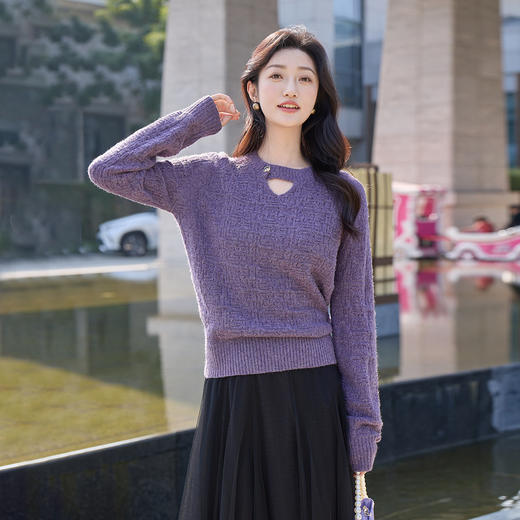 奢姿大码女装2025冬季胖妹妹时尚肌理针织衫气质优雅简约休闲上衣9854669966 商品图0