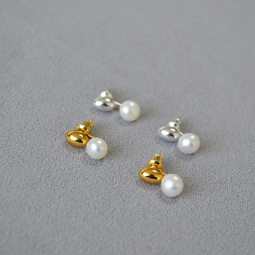 【2件9折】【Petit Bari】(多色)简约高级金豆银豆珍珠可拆卸耳饰(小豆丁约7-8mm) 商品图4