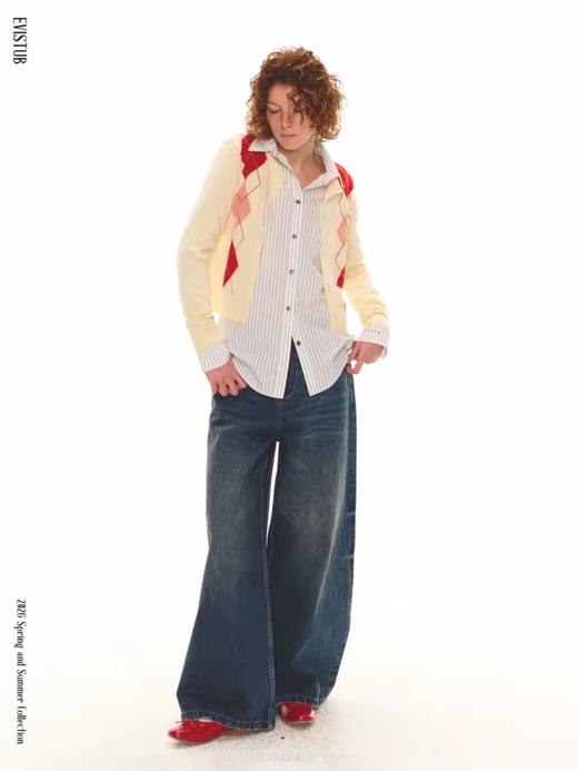 Evistub girls/E-6CMY1763/撞色菱格纹正肩羊毛开衫 商品图4