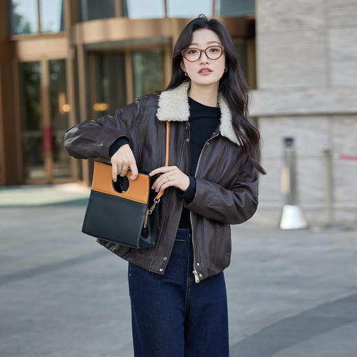 奢姿大码女装2025冬季时尚毛领皮衣外套胖妹妹气质酷飒显瘦上衣9954391091 商品图4