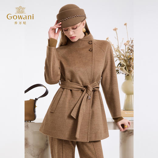 乔万尼新品冬装收腰复古斜门襟设计感羊毛大衣ED4A751 商品图2