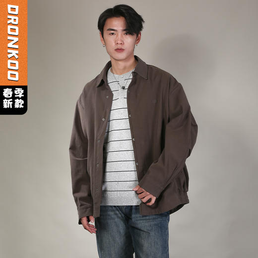 DRONKOO 2026 翻领前襟拼织带两侧橡筋微阔中厚衬衣外套 商品图0