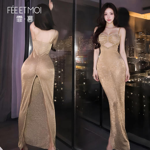 【情趣内衣】霏慕 鎏金欲影修身开叉连衣裙ZY170 商品图1