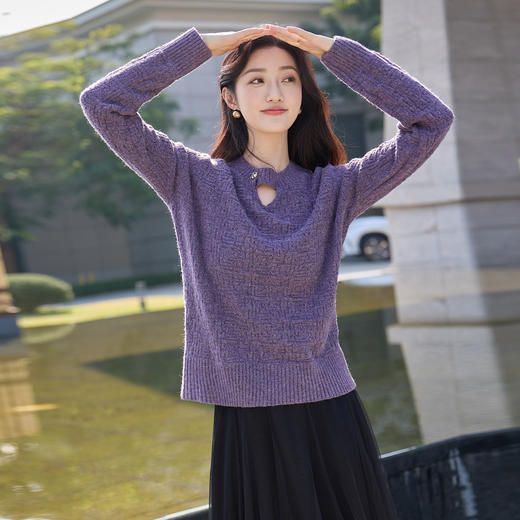奢姿大码女装2025冬季胖妹妹时尚肌理针织衫气质优雅简约休闲上衣9854669966 商品图1