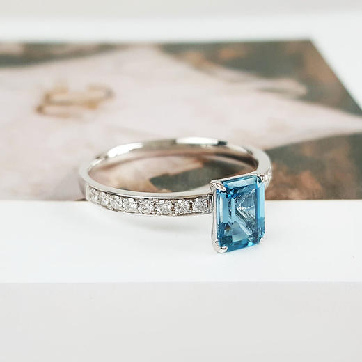 【天然正品】AU750收藏级白金镶钻镶天然超级圣玛利亚色0.950克拉海蓝宝石戒指7.09*5.04MM（皆取最大值）19.5号（戒圈可改）190126NJS21 商品图2