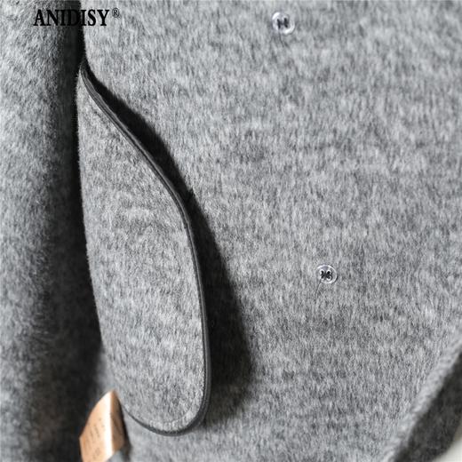 双面100%绵羊毛反领长袖双排扣大衣 商品图3