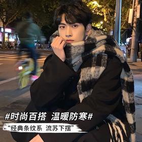 【保暖百搭❗️马海毛格子围巾】温暖柔软，秋冬御寒，黑白女冬季韩系氛围感加厚仿羊绒围脖男生女生