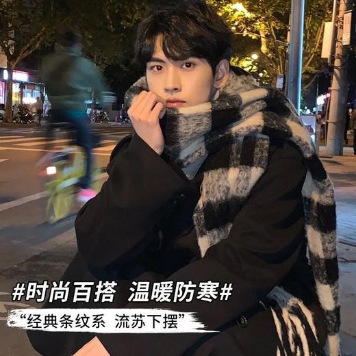 【保暖百搭❗️马海毛格子围巾】温暖柔软，秋冬御寒，黑白女冬季韩系氛围感加厚仿羊绒围脖男生女生 商品图0