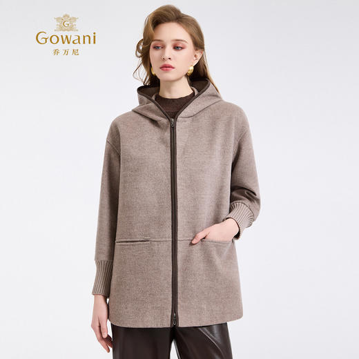 高智风挺括连帽羊毛桑蚕丝混纺顺滑感短款拉链大衣ED4B849 商品图1