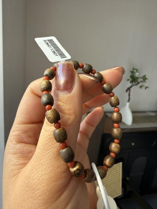 沉香鼓珠配南红小圆珠 手串儿 发顺丰到付 商品图2