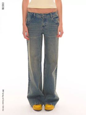 Evistub girls/E-6CCK1749/复古蓝水洗竹节纹牛仔裤