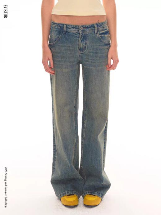 Evistub girls/E-6CCK1749/复古蓝水洗竹节纹牛仔裤 商品图0