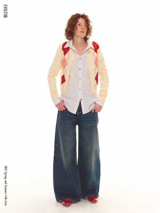 Evistub girls/E-6CMY1763/撞色菱格纹正肩羊毛开衫 商品图3