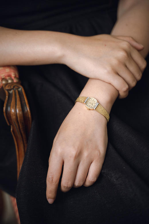 独角鹿西洋古董1970年代瑞士顶级钟表品牌劳力士Rolex出品编织纹理14K黄金表带水晶镶嵌钻石表盘女士腕表 商品图1