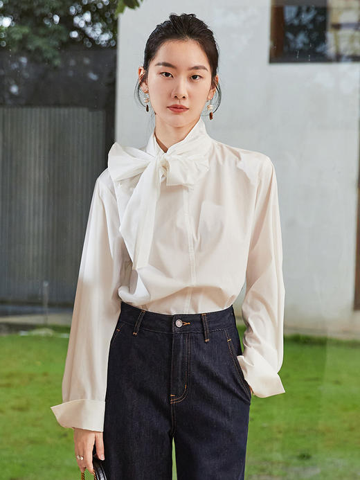 设计感飘带白色衬衫 2026 春夏装新品 宽松垂感防晒通勤衬衣 商品图0