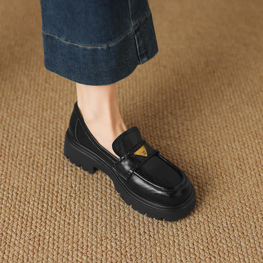 阿么手工女鞋一脚蹬厚底增高乐福鞋不累脚通勤时尚百搭单鞋4.5CM 商品图3