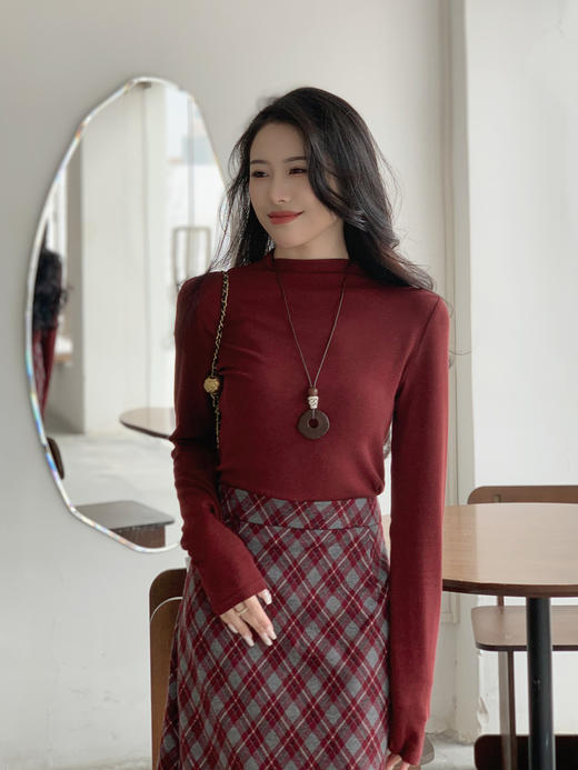 【百图lulu定制】【红曜石T恤】【赠来财吊坠】高弹 舒适 小立领 长袖T恤 商品图1