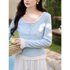 鹿向南「海盐手账」蓝白拼接设计感假两件T恤女春季减龄长袖上衣 商品缩略图3