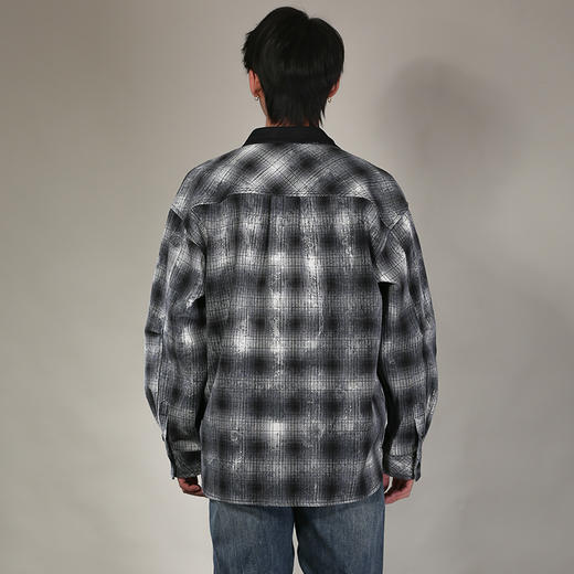 DRONKOO 2026 翻领撞色领左贴袋满幅做旧撞色格纹中厚衬衣外套 商品图4