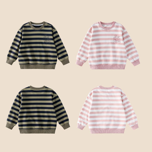 棉花堂春款潮趣印花休闲条纹圆领童装卫衣-FD61042 商品图4