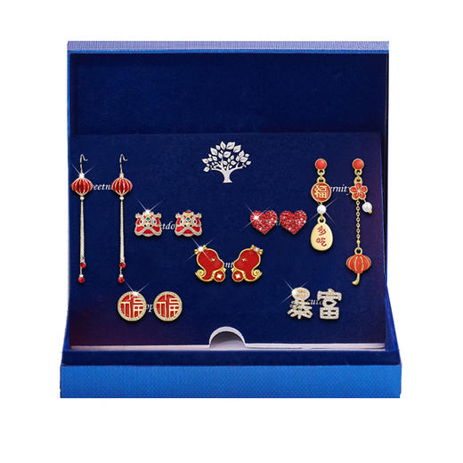 六鑫珠宝 新年耳钉礼盒套装 S925纯银 高级感情人节礼物 商品图4