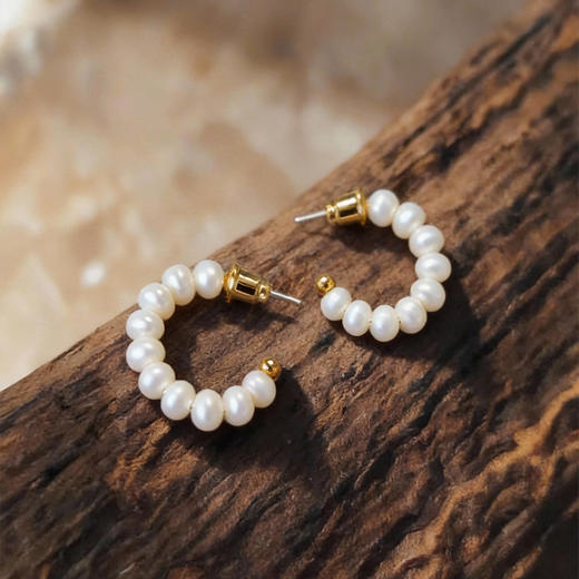 【2件9折】【Petit Bari】法式简约环型串珠珍珠耳饰(外径约2.2cm) 商品图1