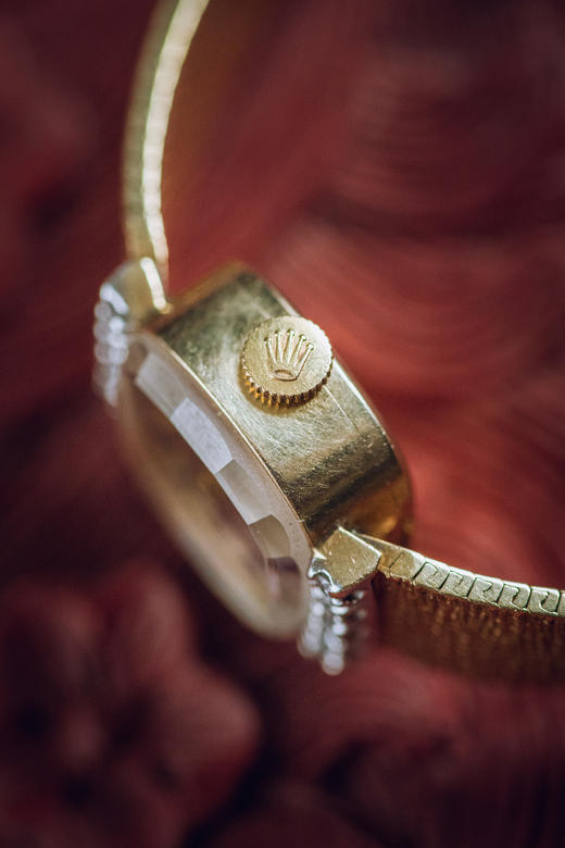 独角鹿西洋古董1970年代瑞士顶级钟表品牌劳力士Rolex出品编织纹理14K黄金表带水晶镶嵌钻石表盘女士腕表 商品图7