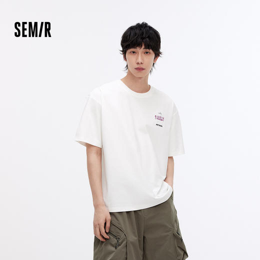 森马短袖T恤男夏季街头创意小熊针织衫字母撞色绣花流行宽松上衣 商品图1