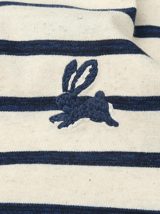 慵懒风条纹长袖 T 恤 春季新款米白藏青宽松刺绣防晒打底衫 商品图2