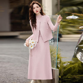 「自」全新升级【铂金会员404/天猫539/差价135】(99140)洛诗琳2026春季新款小香风马甲+气质纯色针织打底衫+高腰半裙三件套