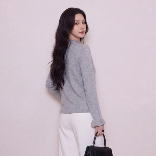 奢姿大码女装2026春季喇叭袖减龄针织打底胖妹妹时尚半高领T恤9861691192 商品图3